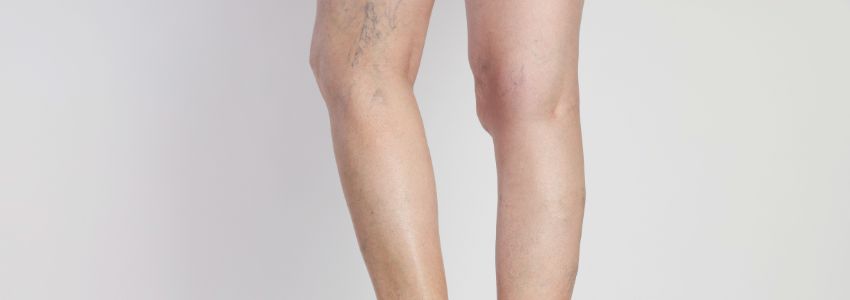 A person's legs have varicose veins.