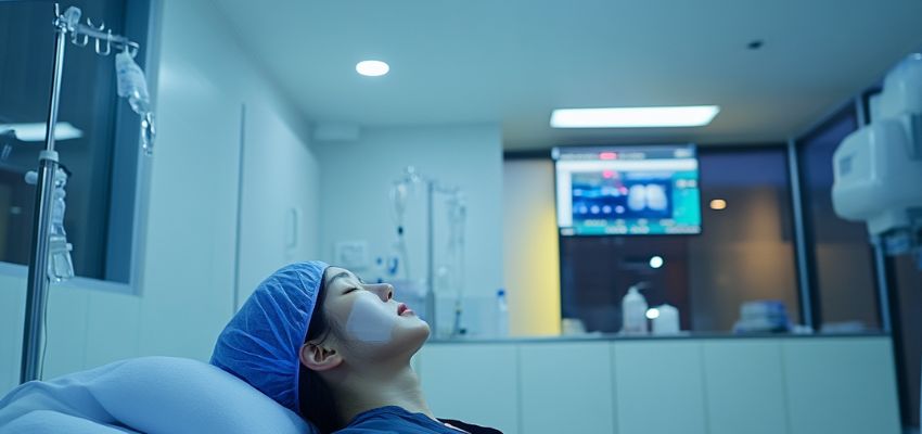 The woman prepares for a Korean nose job surgery.